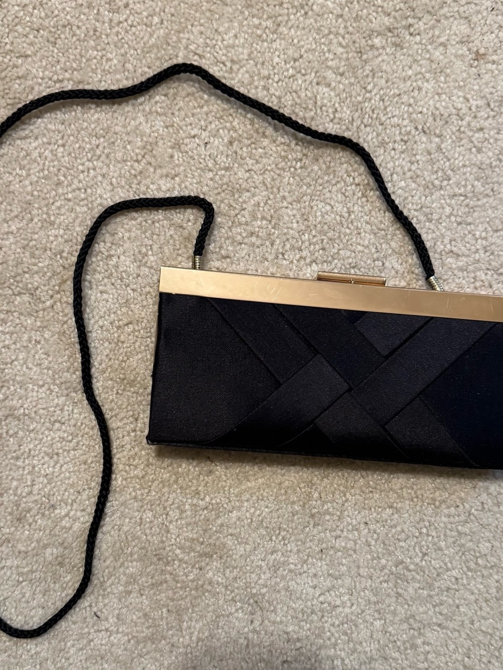 Black Satin Evening Clutch with Gold Trim